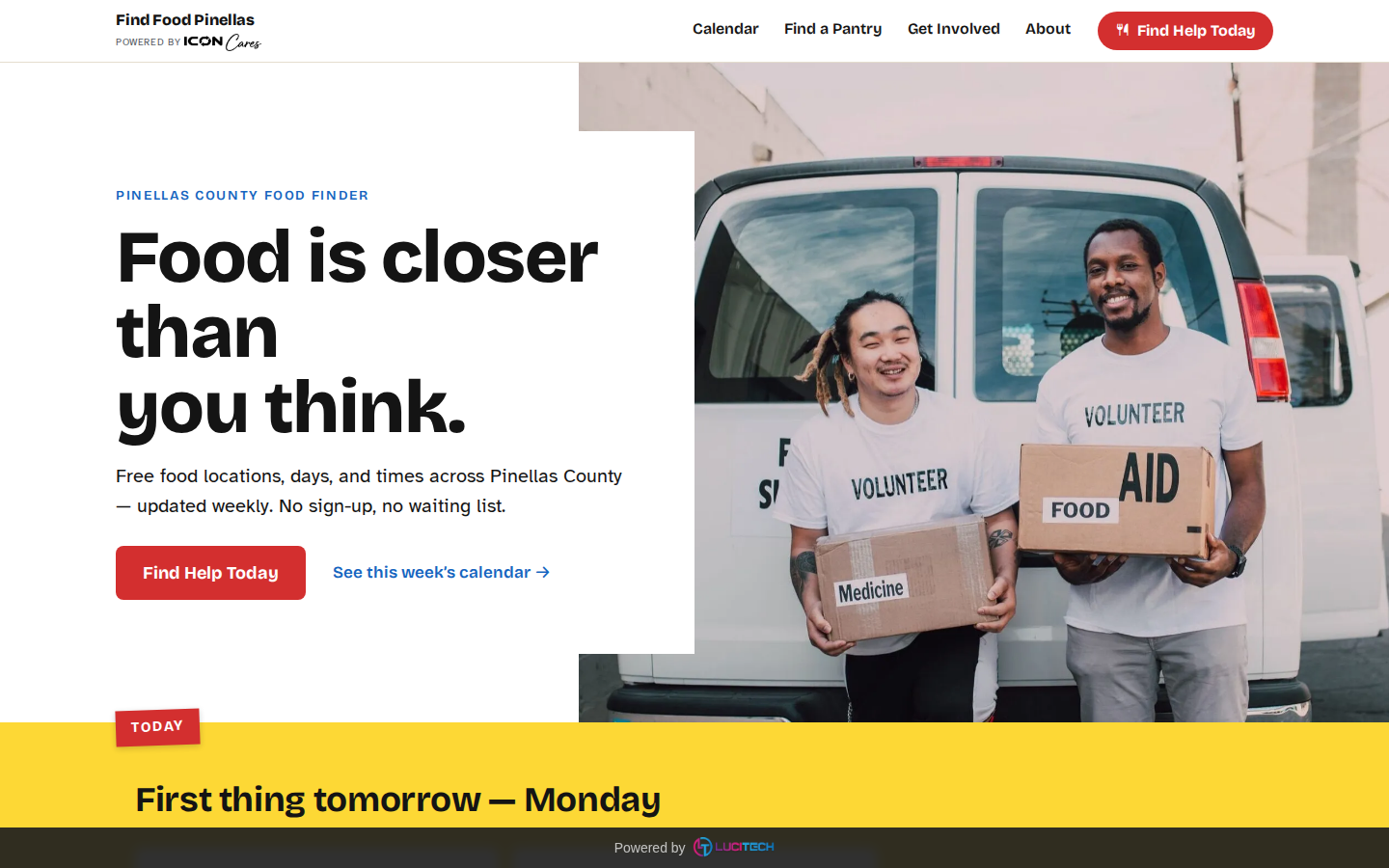 Screenshot of the Find Food Pinellas website built by Lucitech