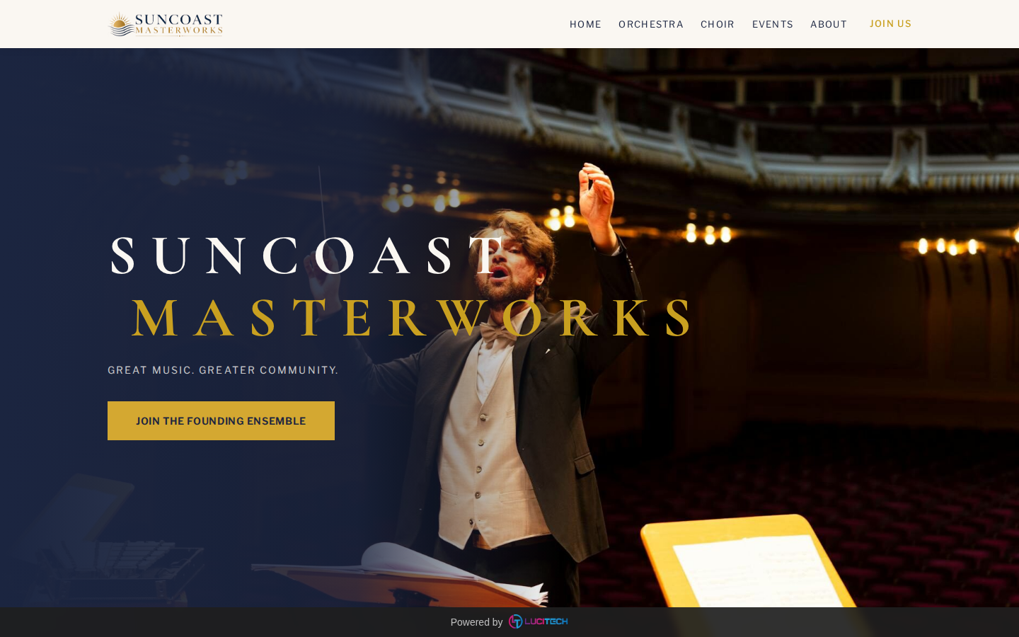 Screenshot of the Suncoast Masterworks website built by Lucitech